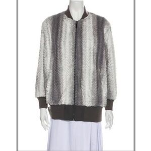 NWT A by Adrienne Landau Faux Fur Reversible Bomber Jacket in Grey Size XS